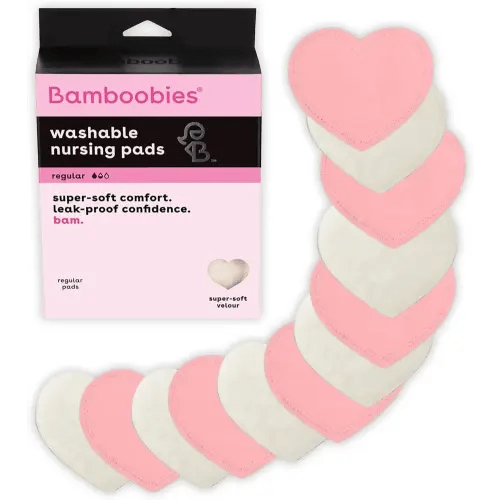 Bamboobies Women’s Nursing Pads, Reusable and Washable for Daily Use, Leak-Proof Pads for Breastfeeding, Pink, 12 Pads