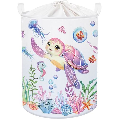 Ocean Animals Baby Laundry Hamper Collapsible Clothes Kids Storage Basket Large Boys Girls Gift Toy Box Bin for Nursery Room, Sea Turtle, 63L