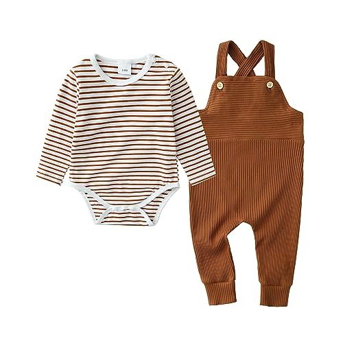 DISAUR Newborn Baby Boy Clothes, Infant Boy Bodysuit Outfits Long Sleeve Romper + Bib Overall Pants Fall Newborn Boy Clothes