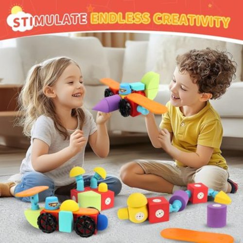 Foam Magnetic Blocks Sensory Toys for Toddler Kids Boys Girls 40 PCS Magnet Building Blocks Set Travel Bath Toys