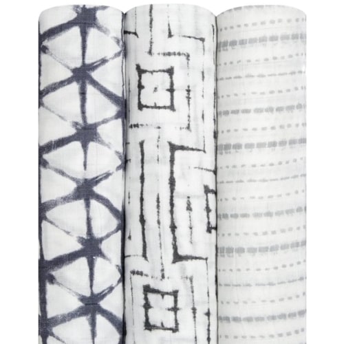 aden + anais Silky Soft Swaddle Blanket,100% Bamboo Viscose Muslin Blankets for Girls & Boys, Baby Receiving Swaddles, Ideal Newborn & Infant Swaddling Set, 3 Pack, Pebble Shibori