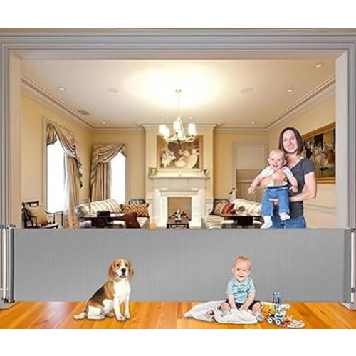 Retractable Baby Gates Extra Wide, Extends to 118 Inch, Large Child Safety Baby Gates for Doorways, Long Mesh Dog Gate Pet Gate for Stairs, Indoor, Outdoor(2323 Upgrade, Grey)
