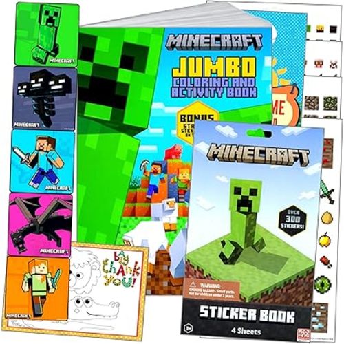 Minecraft Coloring and Stickers Activity Set - Bundle Includes Minecraft Stickers, Coloring Book, Door Hanger, and Thank You Postcard Craft