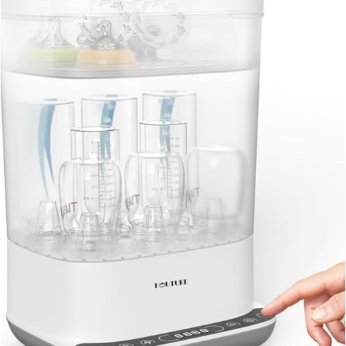 HAUTURE Bottle Sterilizer and Dryer, 6-in-1 Baby Bottle Sterilizer (Esterilizador de Biberones), 10 Bottles Capacity, Electric Steam Bottle Sanitizer for Baby Bottles, Breast Pump Parts & Pacifiers