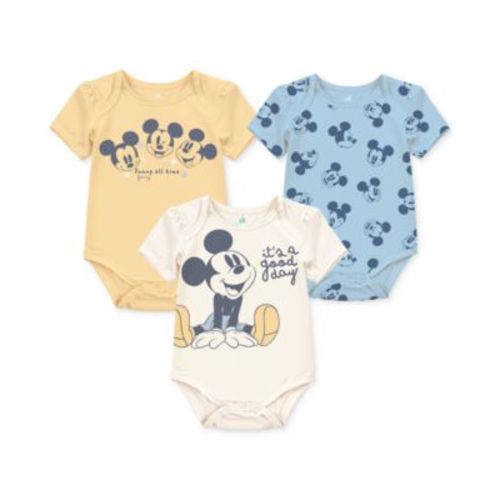 Baby Boys Mickey Mouse Short-Sleeve Bodysuits, Set of 3