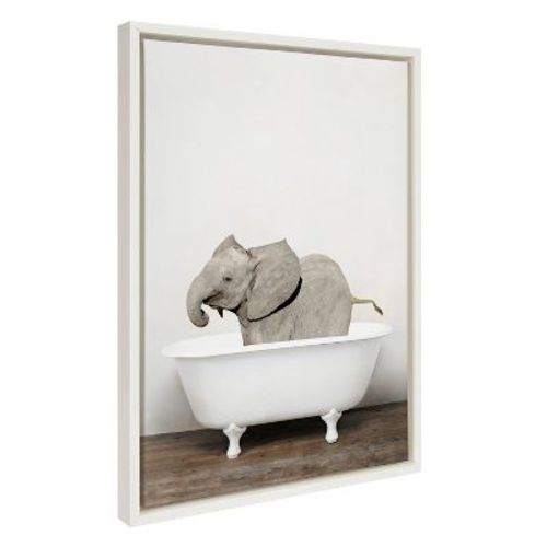 18" x 24" Sylvie Baby Elephant in the Tub Framed Canvas Wall Art by Amy Peterson Gray - Kate and Laurel: Nursery Decor