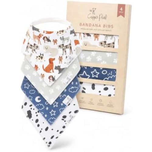 Copper Pearl Baby Bibs 4 Pack, Bandana Drool Bibs for Baby Girl & Boy, Soft Cotton Bibs for Drooling and Teething