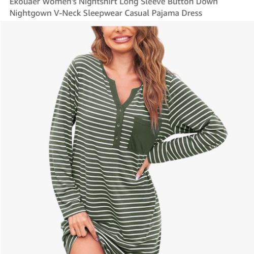 Ekouaer Women's Nightshirt Long Sleeve Button Down Nightgown V-Neck Sleepwear Casual Pajama Dress