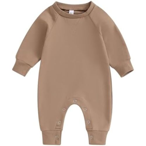 Newborn Baby Boy Girl Clothes Solid Color Romper Jumpsuit Crewneck Long Sleeve One Piece Coverall Fall Outfits