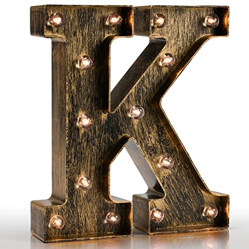 Pooqla Vintage Light Up Marquee Letters with Lights – Illuminated Industrial Style Lighted Alphabet Letter Signs - Coffee Bar Apartment Bedroom Wall Home Initials Decor A-Z