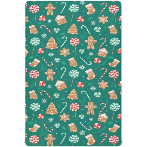Christmas Candy Crib Sheets for Boys Girls - Portable Microfiber Fitted Crib Sheet for Standard Crib and Toddler Mattress, Soft & Breathable, 28x52 Inch