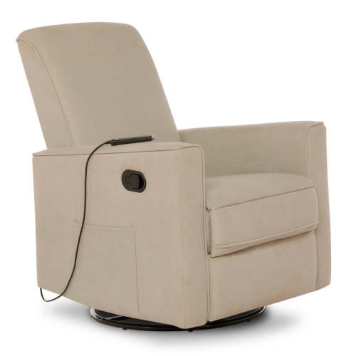 Evolur Raleigh Upholstered Plush Seating Swivel Glider, In-Built Massa — buybuy BABY