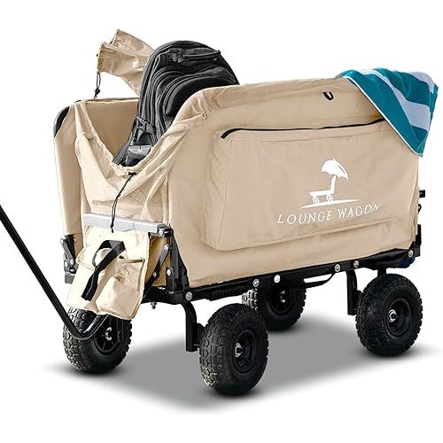 The Lounge Wagon – The Only Wagon That Converts into a 2-Person Chair - 3-in1 cart - Included Cargo net- Ultimate Beach Wagons– Beach Chairs for Adults – Sports Wagon(Umbrella Sold Separately)