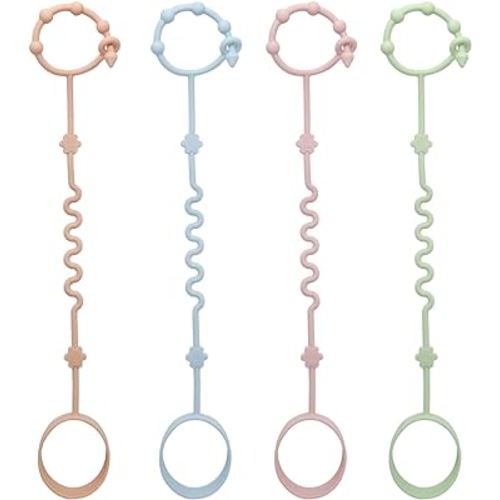 RTMOK (4Pcs) Sippy Cup Strap Keep Bottles and Sippy Cups Off The Floor, Sippy Cup Holder Strap Suitable for High Chairs, Strollers and Water Bottles- Dishwasher Safe