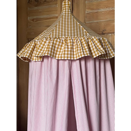 Gingham children’s canopy | mustard-pink stripes | fairy decoration