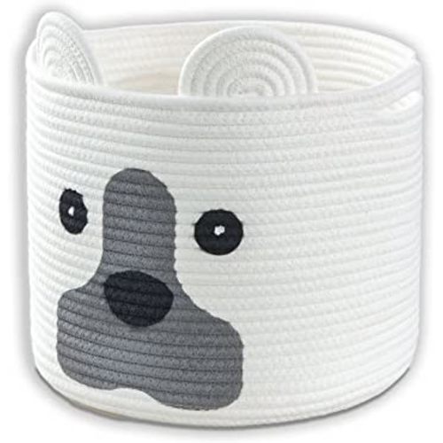 Dog Toy Storage Basket, Woven Cotton Rope Animal Storage Basket Bin for Kids, Baby Toys Basket, Dog Gifts for Dog Lovers - 12" L X 10" H, White