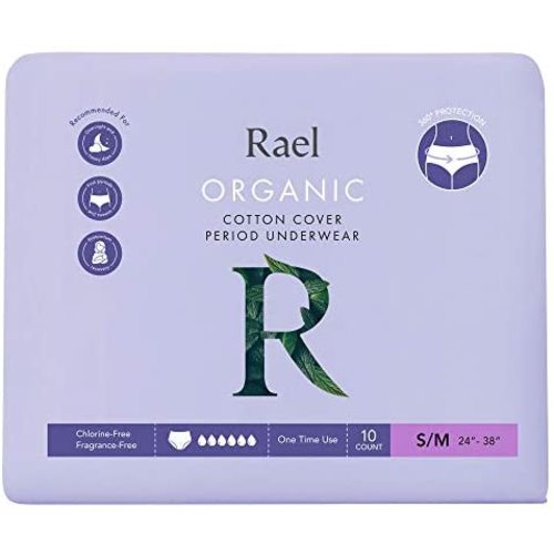 Rael Organic Disposable Overnight Underwear - Panty Style, Unscented, Wearable Period Underwear Pads, Postpartum, Teen, Maximum Coverage (Size S-M, 10 Count)