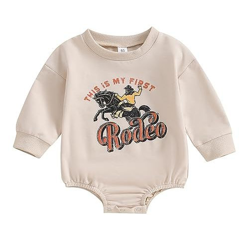 SAYOO Western Cowboy Outfits Baby Girl Boy Sweatshirt Romper Cow Print Oversized Sweater Bodysuit Infant Fall Clothes 0-24M