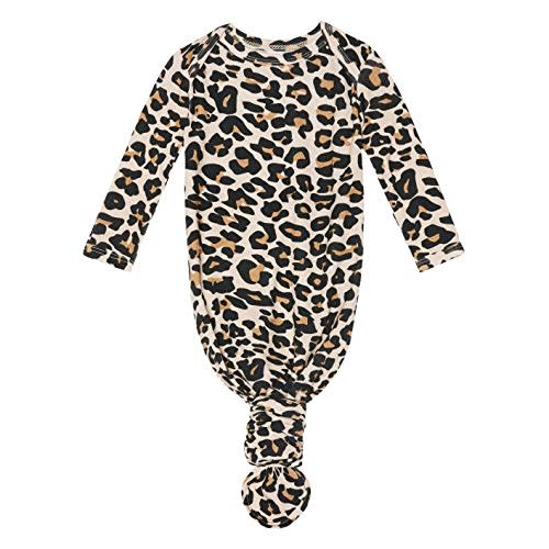 Posh Peanut Baby Soft Gown for Girls - Viscose from Bamboo Infant Layette Swaddle Wear - 0-3 months - Lana leopard Tan