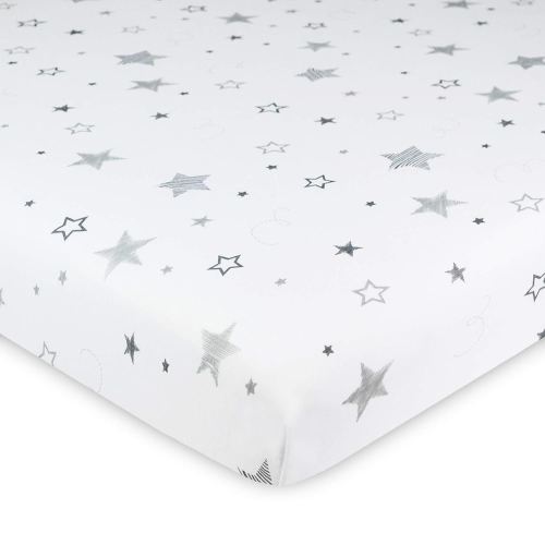 American Baby Company 100% Natural Cotton Fitted Pack and Play Sheet 39" x 27" - Soft & Breathable Pack N Play Sheet for Playpen, Playard & Mini Crib Mattress, Super Stars, for Boys & Girls