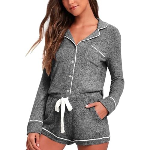 Aamikast Womens Pajama Sets Button Down Long Sleeve Sleepwear Soft 2 Piece Pjs Lounge Set