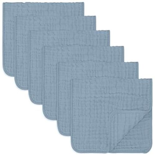 Comfy Cubs Muslin Burp Cloths Large 100% Cotton Hand Washcloths for Babies, Baby Essentials 6 Layers Extra Absorbent and Soft Boys & Girls Rags for Newborn Registry (Pacific Blue, 6-Pack, 20" X10") - 6-Pack 20"X10"