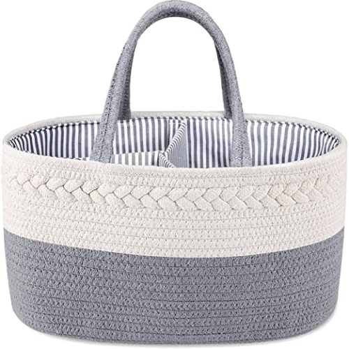 ABenkle Diaper Caddy Organizer, Boho Rustic Cotton Rope Nursery Baby Basket, Changing Table Organizer for Baby Diaper Storage and Baby Shower