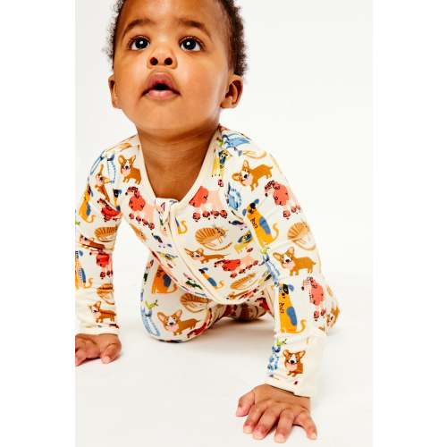 Soft & Stretchy Zipper Footie - Cats + Dogs