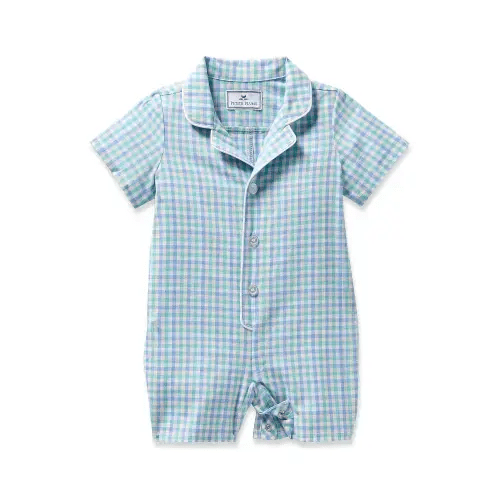 Baby's Twill Summer Romper in Navy Gingham