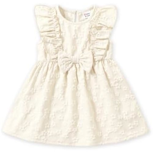 PATPAT Toddler Baby Girls Summer Dresses Spring Clothes Flower Sundress Ruffle Sleeve Bowknot 3-24 Months