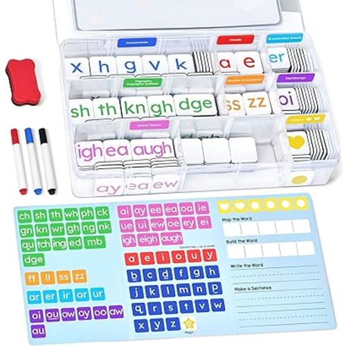 JoyCat 265 Phonics Magnetic Letter Tiles- Hooked on Phonics, ABC Reading Games Set with Word-Building Folder & Storage Case, Letter Sound Alphabet Letters, Preschool Pre k Classroom Materials