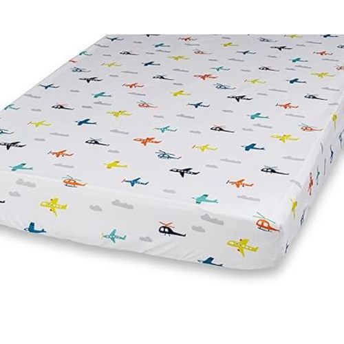 100% Cotton Fitted Crib Sheet - Premium Baby Bedding - Soft, Breathable & Durable (Airplanes)