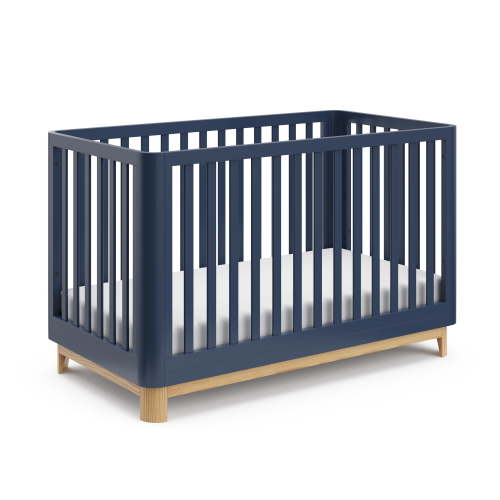 Storkcraft Santos 3-in-1 Convertible Baby Crib, Midnight Blue with Natural