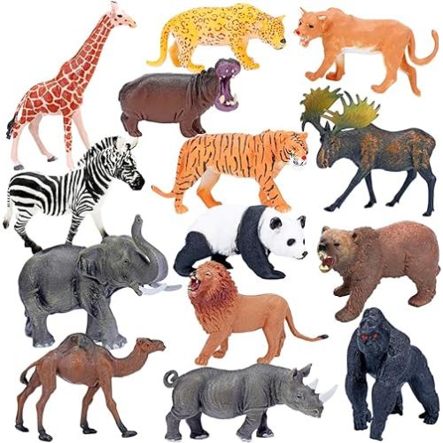 Jumbo Safari Animal Figures Set, 12 Realistic Jungle Zoo Toys, Elephant, Giraffe, Lion, Tiger, Gorilla for Kids Toddlers