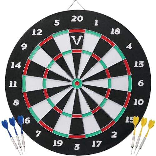 Viper Double Play Reversible Dart Board Set for Adults, 2 in 1 Traditional and Baseball Dartboard with 6 Steel Tip Darts, 17.75 Inch Coiled Paper Dartboard
