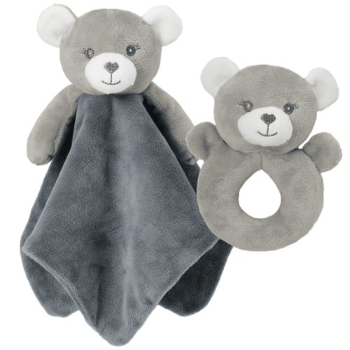 CREVENT Plush Ring Baby Security Blanket GIFT SET for Baby Boys and Girls, Baby shower Birthday Gift,Blanket with Ring Shaker Toy,Unisex,2Items,Bear