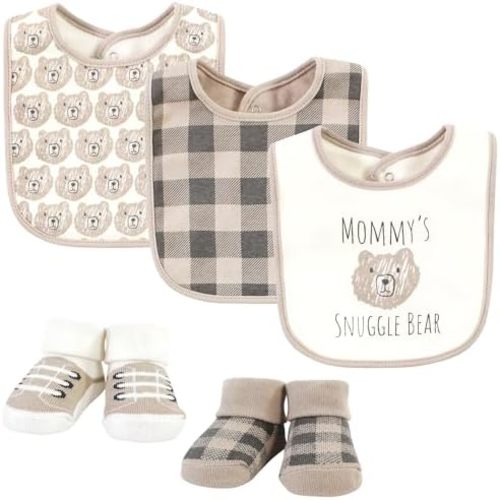 Hudson Baby Unisex BabyCotton Bib and Sock Set