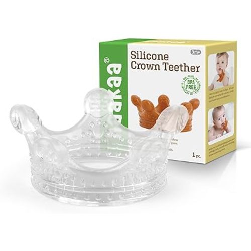 Haakaa Crown Teether - Super Soft Silicone Teething Toys | Freezer Safe Cold Soothing Teethers for 0M+Babies,Toddlers,Easy Grip,Soothe Sore Gums,BPA Free Newborn Gifts -Transparent