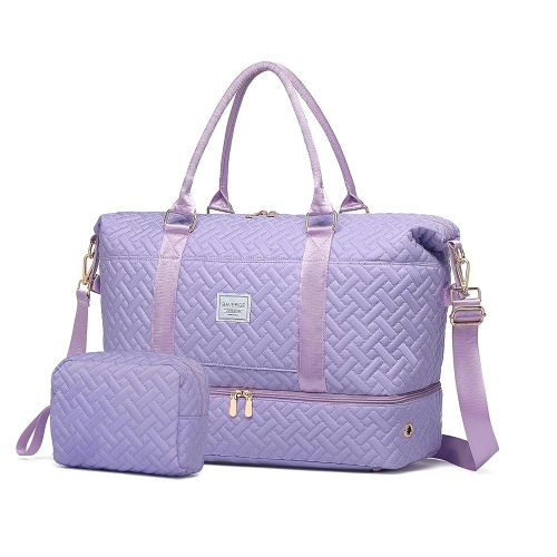 Duffle Bag for Travel, Weekender Bag with Shoe Compartment, Carry On Overnight Bag for Women with Toiletry Bag, Gym Bag with Wet Pocket, Hospital Bags for Labor and Delivery Beige