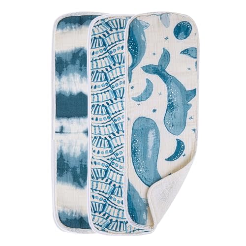 Crane Baby Muslin Baby Burp Cloths, Lightweight Absorbent Burp Cloth, Ocean Theme, Set of 3, 7" x 20", Newborn Baby Essentials, Burp Cloths Baby Boy, Burp Cloths Baby Girl, Baby Newborn Essentials
