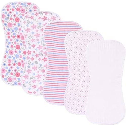 5 Pack Baby Burp Cloths, Unisex Newborn Burping Cloths, Soft and Absorbent Muslin Cotton, Large Size for Newborn, (Pink-mg)