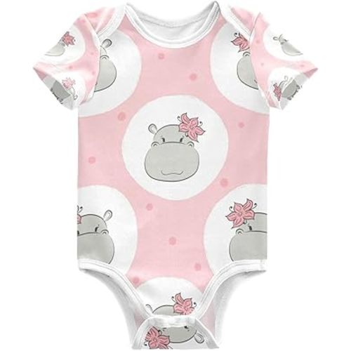 MCHIVER Cute Hippo Baby Bodysuit Short Sleeve Cotton Newborn Boys Girls Clothes 0-24 Months
