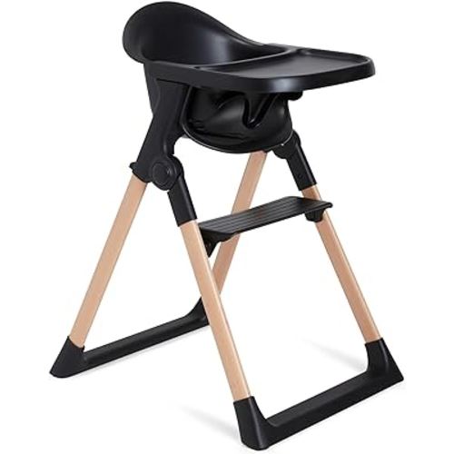 Munchkin® Float™ Foldable Baby and Toddler High Chair - Easy Clean, Compact and Lightweight, Great for Small Spaces, Black with Wooden Legs