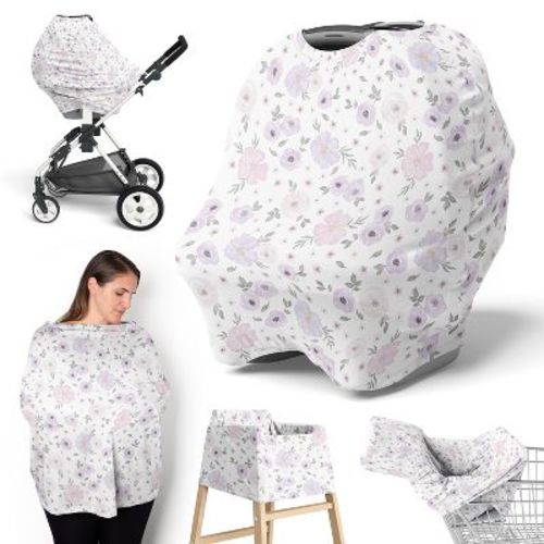 Sweet Jojo Designs Girl 5-in-1 Multi Use Baby Nursing Cover Watercolor Floral Purple Grey And Pink