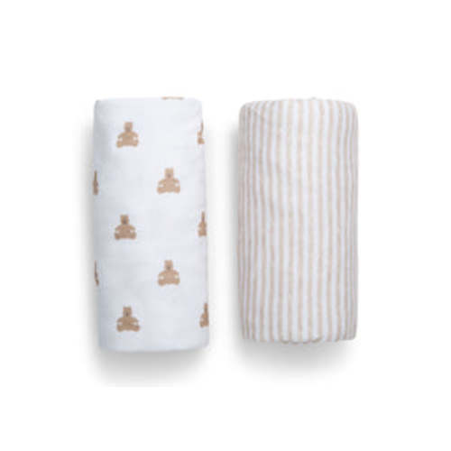 babyGap Tan Teddy Bears & Stripes 100% Organic Cotton Crib Sheets - 2 Pack