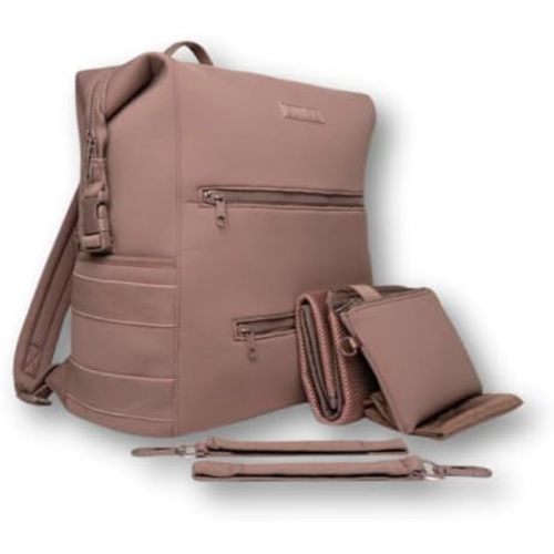 BUNSO Diaper Bag Backpack, Water-resistant Neoprene Bag With Changing Pad, Stroller Straps, Wet Bag and Pouch - MAUVE