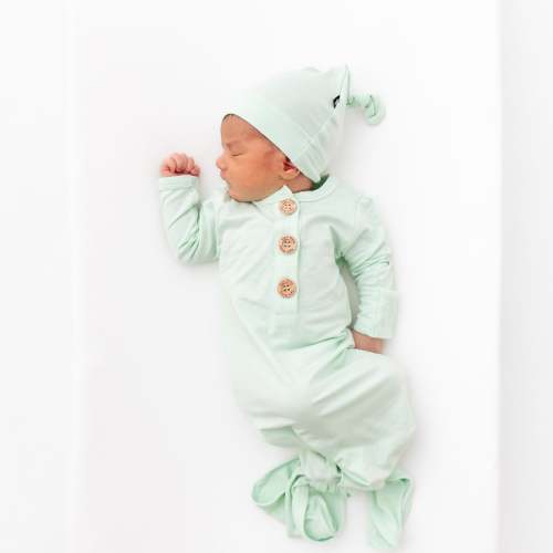 KyteBaby Knotted Gown with Hat Set in Mint -newborn