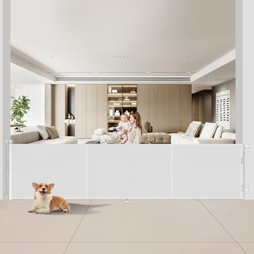 Upgrade 200 inch Retractable Baby Gates Extra Wide with Reinforced Strip Design to Prevent Crawling Through, 200" Retractable Dog Gate, 48" Tall, Retractable Gate for Indoor/Outdoor