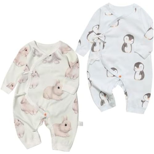 100% Organic Cotton 2-Piece Soft 0-6 Months Baby Romper Jumpsuits for Boys and Girls Unisex Long Sleeve