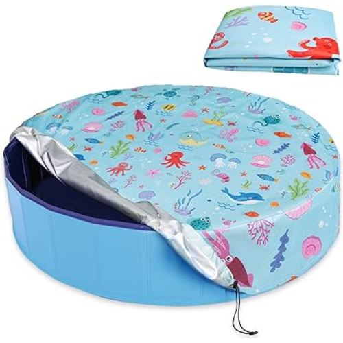 Round Pool Cover 71", Anti-UV Dustproof Pool Safety Cover, Ocean Animals Pattern